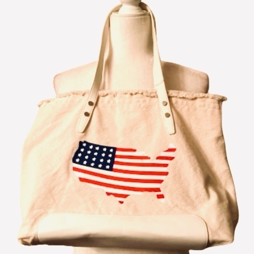 Most Wanted patriotic Americans canvas tote bag cream USA flag America NWT - Picture 3 of 12